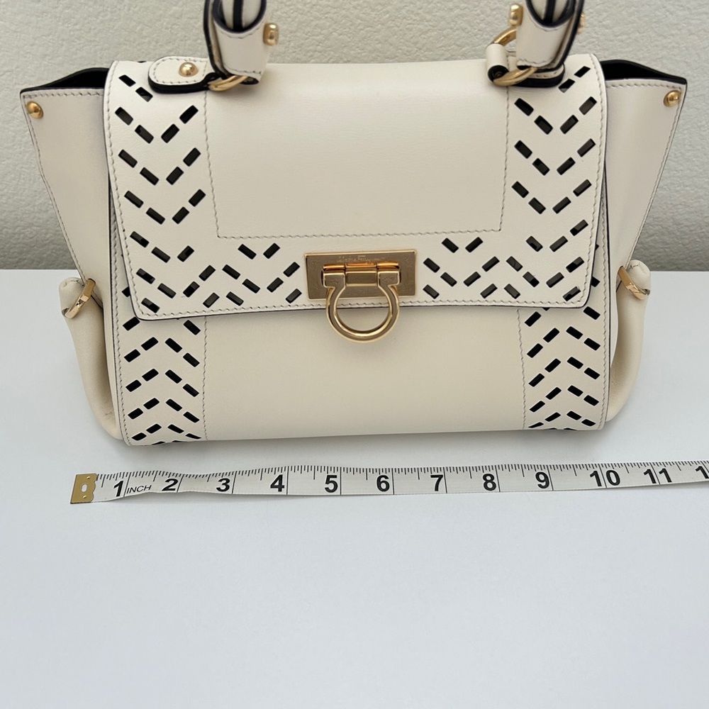 Salvatore Ferragamo Calfskin Perforated Sofia Satchel in Ivory with Dust Bag - Picture 12 of 16